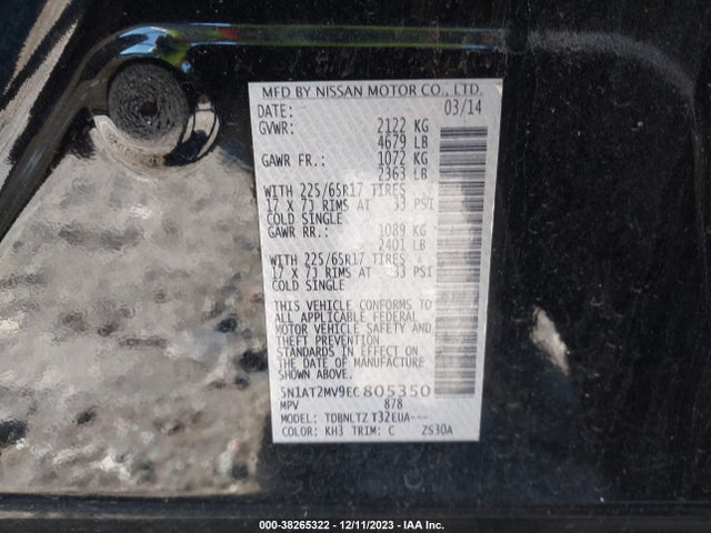 Nissan ROGUE SV 2014 5N1AT2MV9EC805350 Image 9