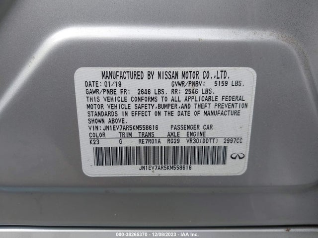 JN1EV7AR5KM558616 Infiniti Q50 3.0t Luxe
