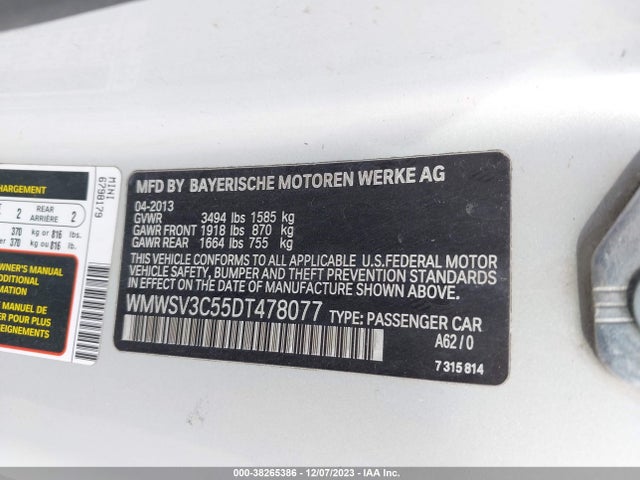 2013 MINI HARDTOP WMWSV3C55DT478077 Photo 8