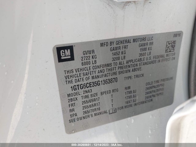 1GTG6CE35G1363870 GMC CANYON SLE