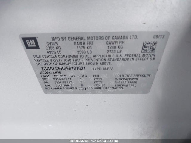 2014 CHEVROLET EQUINOX 2LT VIN: 2GNALCEK6E6137621