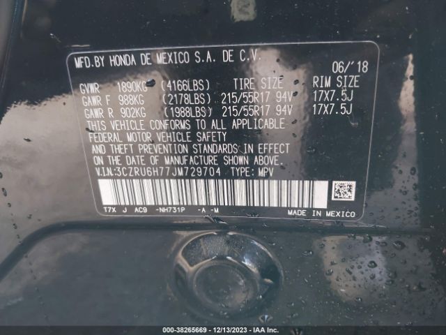 3CZRU6H77JM729704 Honda Hr-v Ex-l