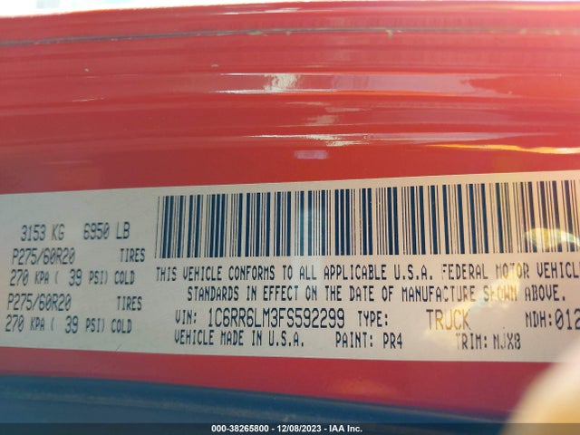 RAM 1500 Lone Star 2015 1C6RR6LM3FS592299 Image 9