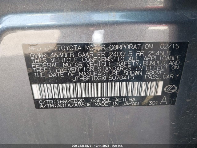 Lexus IS 250 2015 JTHBF1D2XF5070415 Image 9
