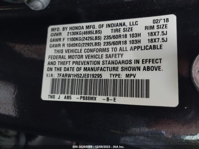 Honda CR-V EX 2018 7FARW1H52JE019295 Image 9