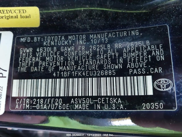 Toyota CAMRY SE 2014 4T1BF1FK4EU326885 Image 9