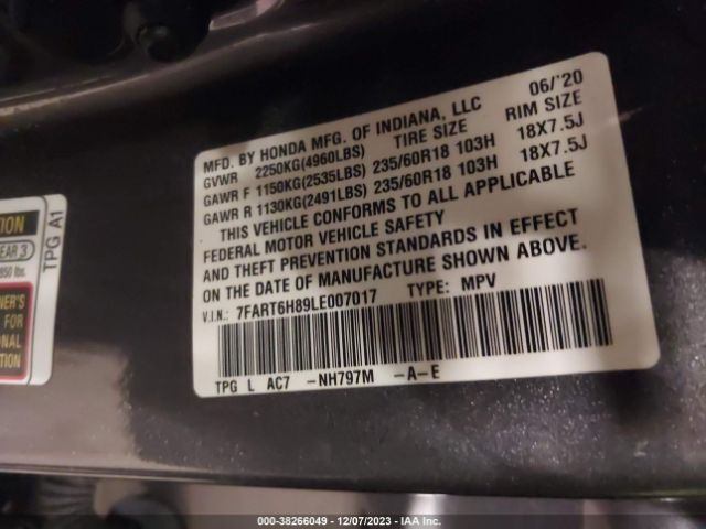 7FART6H89LE007017 Honda Cr-v Hybrid Ex-l