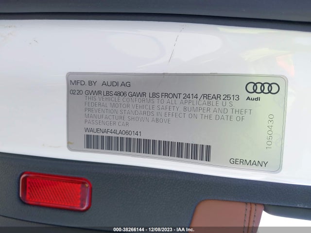 2020 AUDI A4 PREMIUM PLUS 45 TFSI QUATTRO S TRONIC VIN: WAUENAF44LA060141