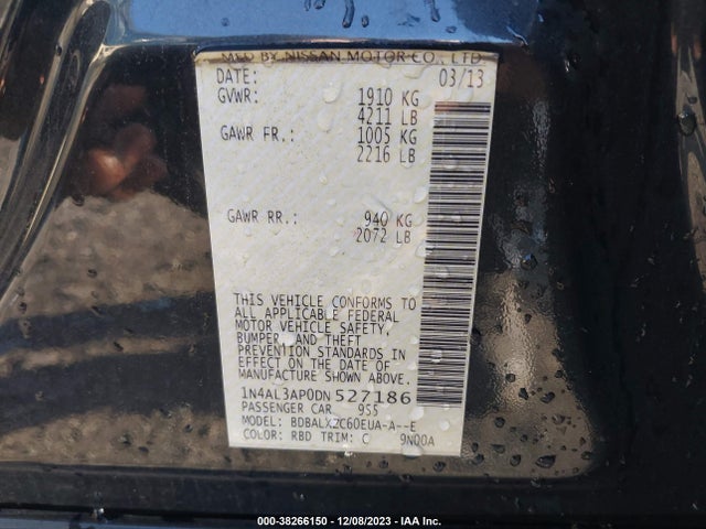 2013 NISSAN ALTIMA 2.5 SL VIN: 1N4AL3AP0DN527186