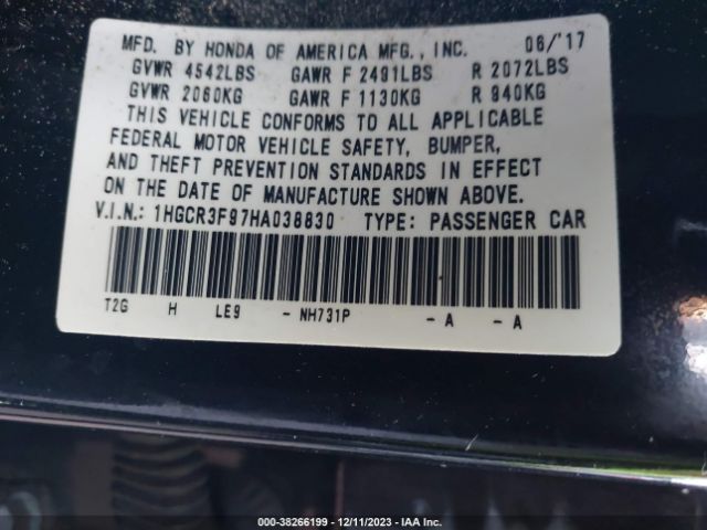 1HGCR3F97HA038830 Honda Accord Touring V6