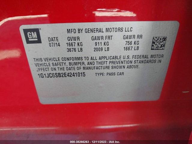 Chevrolet Sonic Lt Auto 2014 1G1JC6SB2E4241015 Image 9