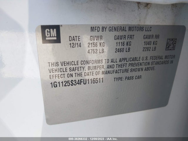 Chevrolet Impala 2lt 2015 1G1125S34FU116511 Image 9