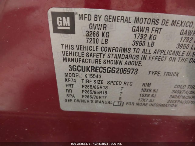 Chevrolet Silverado 1500 2lt 2016 3GCUKREC5GG206973 Image 9