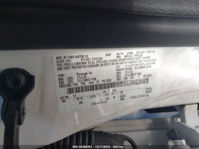 2014 FORD FOCUS SE VIN: 1FADP3K20EL309184