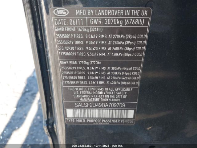 2011 LAND ROVER RANGE ROVER SPORT SALSF2D49BA709709 Photo 8