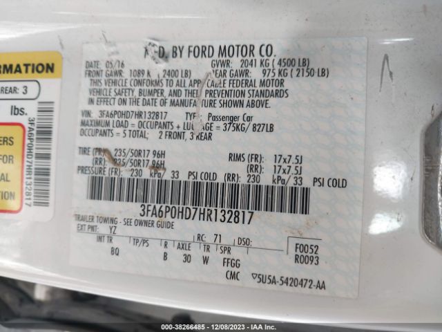 3FA6P0HD7HR132817 Ford FUSION SE
