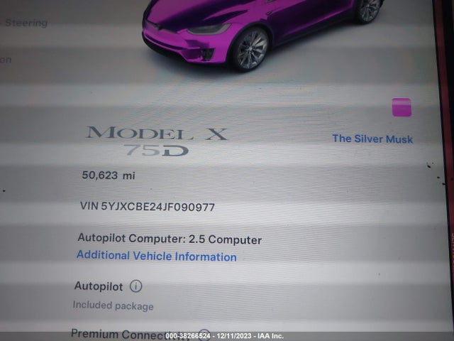2018 TESLA MODEL X 100D/75D/P100D VIN: 5YJXCBE24JF090977