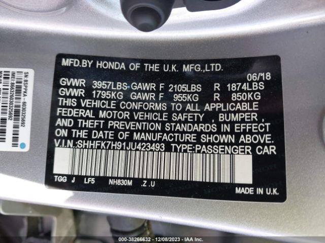 SHHFK7H91JU423493 Honda Civic Sport Touring