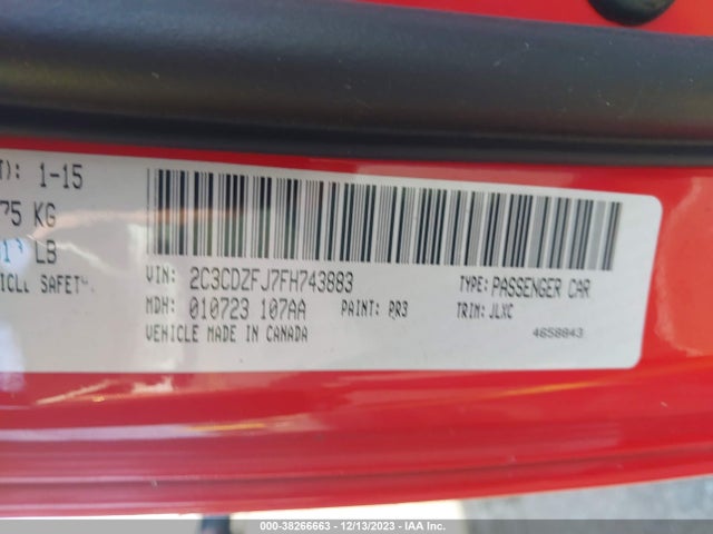 Dodge Challenger R/t Scat Pack 2015 2C3CDZFJ7FH743883 Image 9