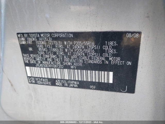 2009 SCION XB VIN: JTLKE50EX91081202