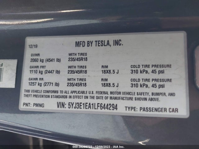 2020 TESLA MODEL 3 5YJ3E1EA1LF644294 Photo 8