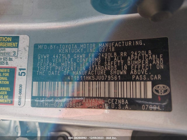 4T1B11HK5JU079561 Toyota CAMRY LE