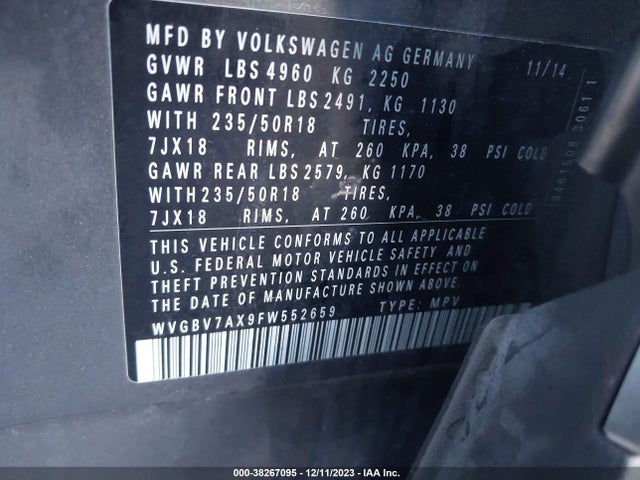 WVGBV7AX9FW552659 Volkswagen 2015