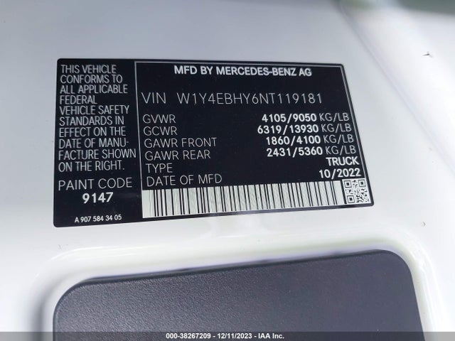 W1Y4EBHY6NT119181 Mercedes-Benz Sprinter 2500 Standard Roof V6