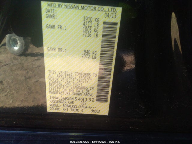 2013 NISSAN ALTIMA 2.5 S VIN: 1N4AL3APXDN549132