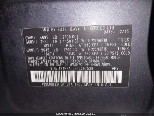 4S4BSALC3F3297539 Subaru Outback 2.5i Limited