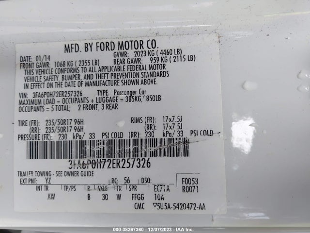 Ford FUSION SE 2014 3FA6P0H72ER257326 Image 9