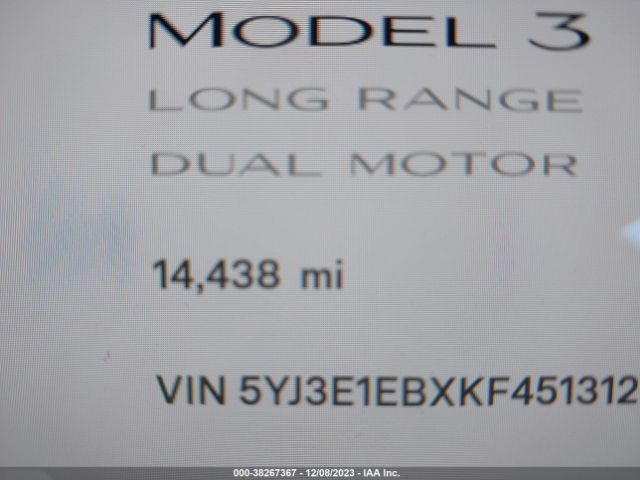 5YJ3E1EBXKF451312 Tesla Model 3 Long Range/performance