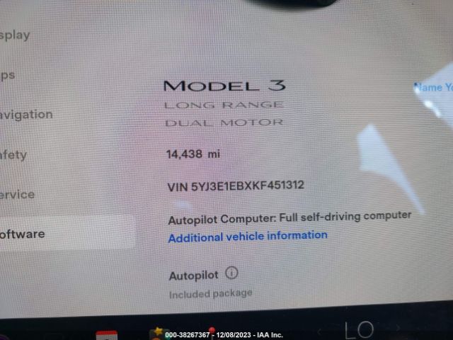 5YJ3E1EBXKF451312 Tesla Model 3 Long Range/performance