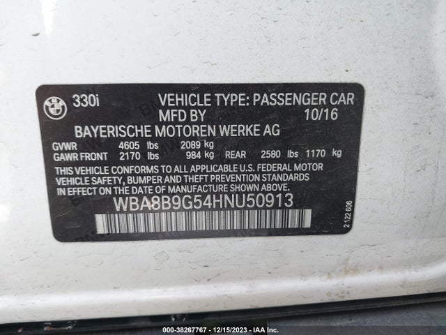 BMW 330I 2017 WBA8B9G54HNU50913 Image 9