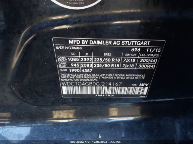 WDCTG4GB0GJ214167 Mercedes-Benz Gla 250 4matic