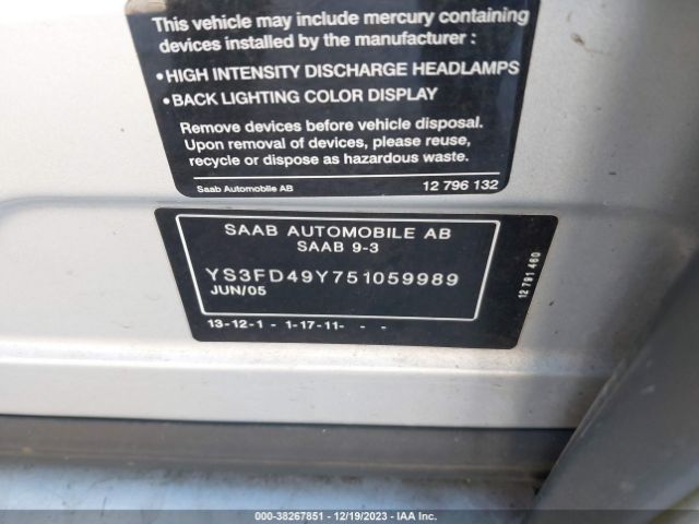 2005 SAAB 9-3 YS3FD49Y751059989 Photo 8