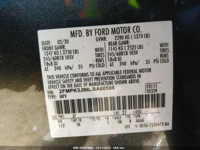 2020 FORD EDGE 2FMPK3J98LBA60596 Photo 8