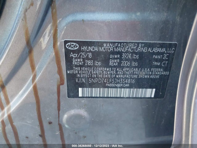 2018 HYUNDAI ELANTRA SE VIN: 5NPD74LF5JH354816