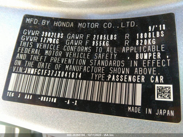 Honda Civic Ex-t 2018 JHMFC1F37JX041614 Image 9