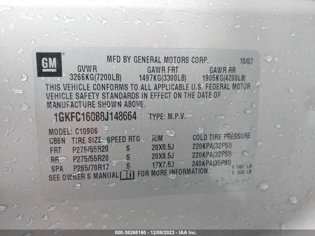 2008 GMC YUKON XL 1GKFC16088J148664 Photo 8