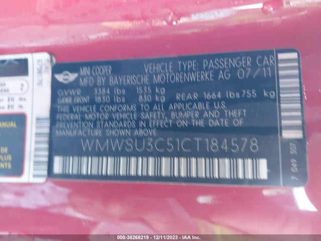 2012 MINI COOPER WMWSU3C51CT184578 Photo 8