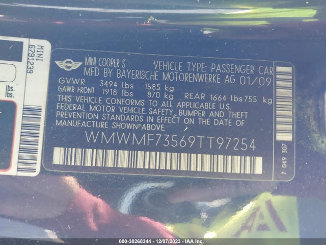 2009 MINI COOPER S WMWMF73569TT97254 Photo 8