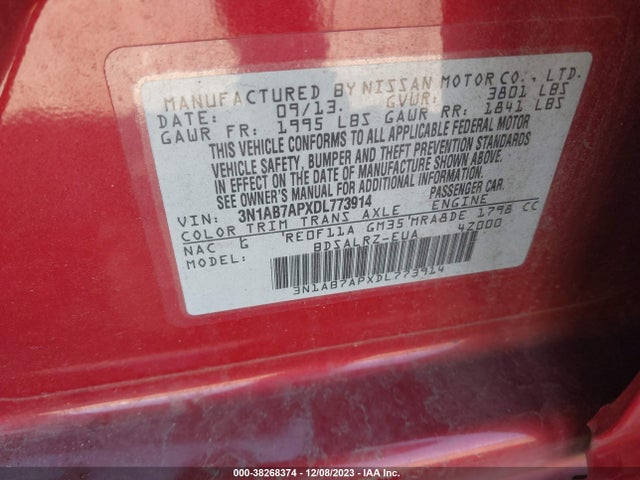2013 NISSAN SENTRA SR VIN: 3N1AB7APXDL773914
