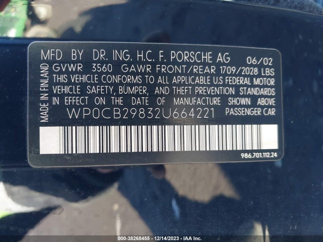 2002 PORSCHE BOXSTER WP0CB29832U664221 Photo 8