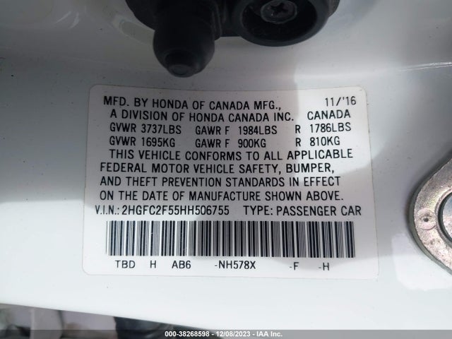 Honda Civic Lx 2017 2HGFC2F55HH506755 Image 9