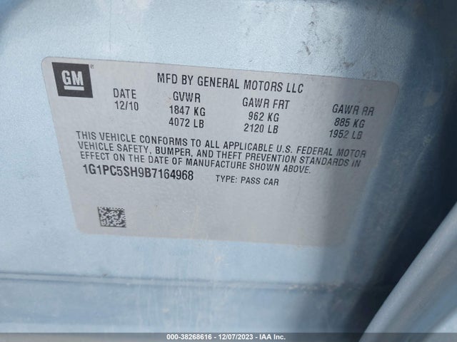 2011 CHEVROLET CRUZE LS VIN: 1G1PC5SH9B7164968