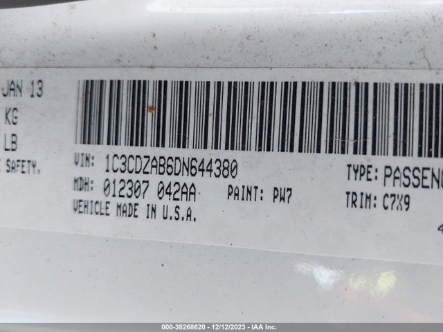 2013 DODGE AVENGER SE VIN: 1C3CDZAB6DN644380