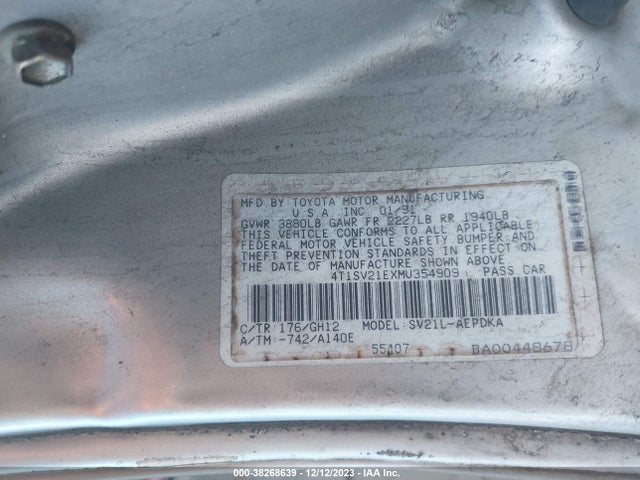 1991 TOYOTA CAMRY DLX VIN: 4T1SV21EXMU354909