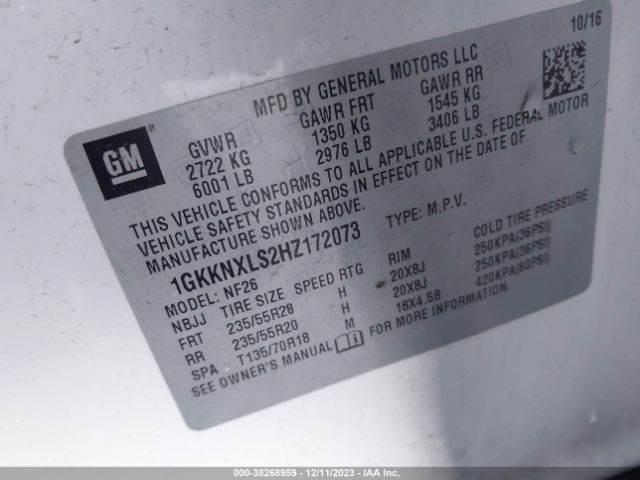 1GKKNXLS2HZ172073 GMC Acadia Denali