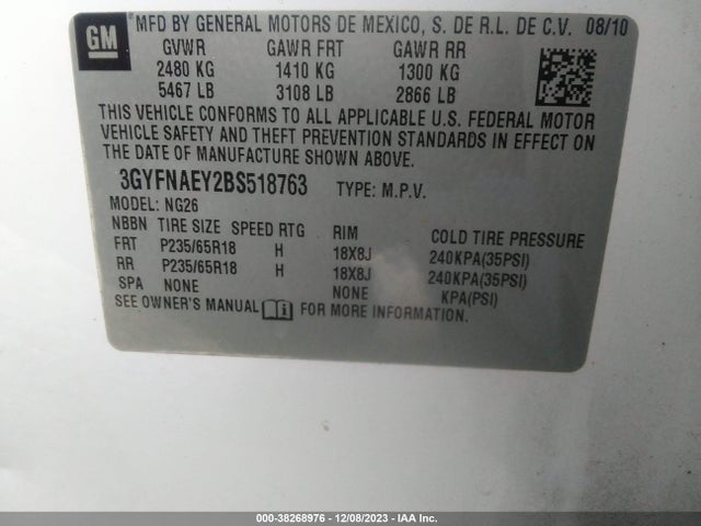 2011 CADILLAC SRX 3GYFNAEY2BS518763 Photo 8